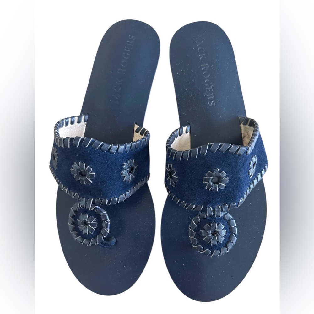 Jack Rogers Suede and Leather Navy Blue Low Wedge Sandals
